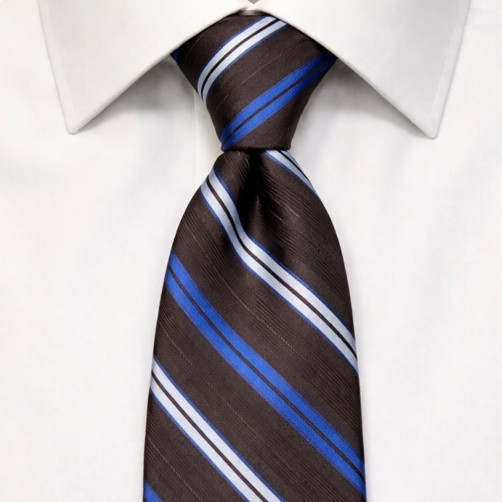 Barry Wang 100% Silk Tie – Blue & Charcoal Stripe – Italian Style‎